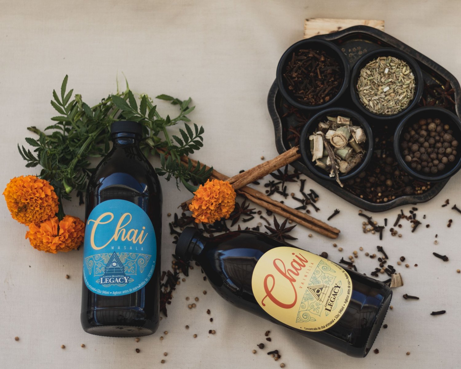 Concentrados de chai Legacy con sus especias